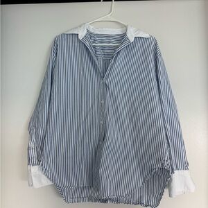 Zara Blue and White Striped Button Down